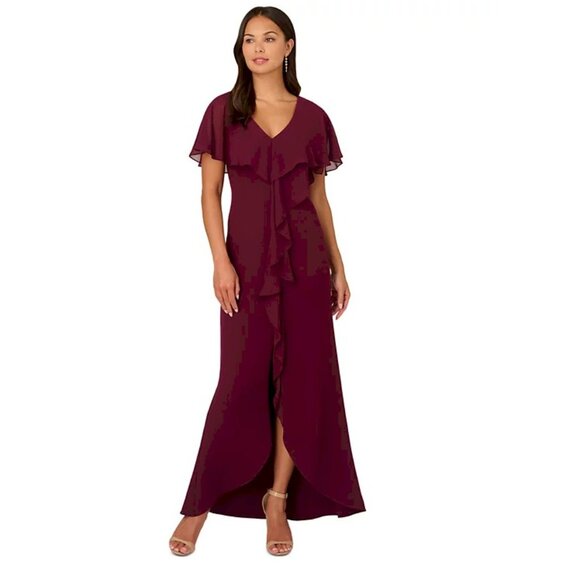 Adrianna Papell Women's Flutter-Sleeve Crepe Ruffled Gown Size 4 NEW NWT - Picture 4 of 15